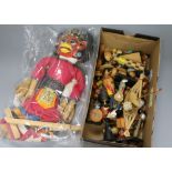 An Indian carved and painted wood and cloth string puppet and sundry decorative items, including a