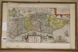Kip-Saxton 1610, coloured engraved, Map of Sussex, overall 28 x 39cm