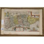 Kip-Saxton 1610, coloured engraved, Map of Sussex, overall 28 x 39cm