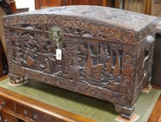 A Cantonese carved camphorwood domed top chest W.103cm