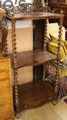 A Victorian rosewood three tier whatnot W.57cm