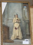 A. Buzzi, watercolour, woman reading in a church, signed, 37 x 23cm