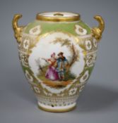 A Dresden hand painted jar and cover height 17.5cm