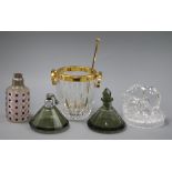 A Baccarat scent bottle, a pair of Deco scent bottles, a paperweight etc