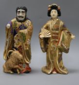 A Japanese moriage model of a Geisha and a similar model of a man tallest 32cm