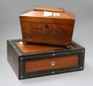 A Victorian writing slope and a tea caddy slope length 36cm