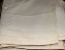 Six 19th century French Provincial embroidered monogrammed linen sheets