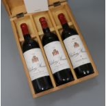 Three bottles of Chateau Musar, 1979, 1986 and 1988, in presentation box