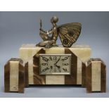 An Art Deco onyx clock set with a fairy surmount, height 34cm