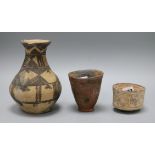 An Eastern Mediterranean vase, small bowl and a coptic (?) beaker tallest 18cm