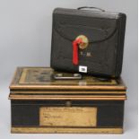 A Victorian metal deed box and a locking writing case