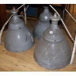 Three industrial grey enamel lamps