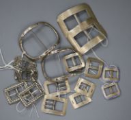Eight assorted pairs of mainly 20th century buckles, including silver and silver and enamel.