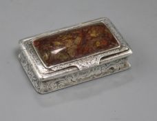 A late 18th/early 19th century Scottish engraved white metal and jasper mounted snuff box, maker's