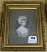 French School c.1900, watercolour, portrait of a lady, 13 x 8cm