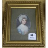 French School c.1900, watercolour, portrait of a lady, 13 x 8cm