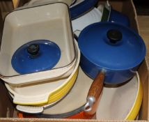 A quantity of Le Creuset pans etc.