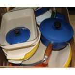 A quantity of Le Creuset pans etc.