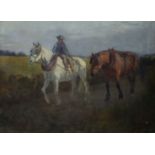 Frederick Hall (1860-1948), OILEOGRAPH, farmer returning at sunset, 40 x 55cm
