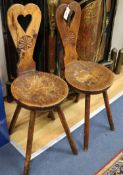 Two French rustic deal chairs