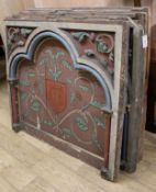 A set of three 19th century French ecclesiastical panels, painted with monograms within acanthus