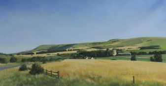Michael Morris, oil on canvas, Summer evening Beddingham, signed, 40 x 76cm