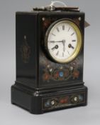 A late 19th century French ebonised marquetry mantel clock height 22cm