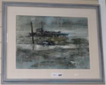 Frederick Donald Blake, varnished watercolour, trawler at sea, signed, 34 x 46cm
