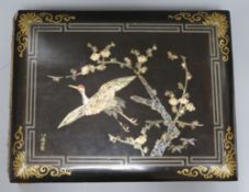 A mother of pearl inlaid lacquered postcard album