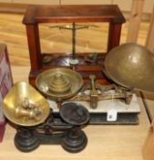 Two sets of old scales and Victorian chemist's scales