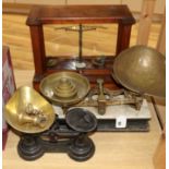 Two sets of old scales and Victorian chemist's scales