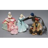 A Lladro group, a Rosenthal model of a mallard duck and three Royal Doulton figures, Omar Khayyam,