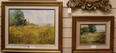 Pamela Hughes, 2 oils on canvas, 'Golden Anniversary' and 'Clover Honey', 35 x 45cm and 20 x 25cm