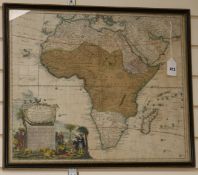 Iohannes Hasio, coloured engraving, map of Africa 1737, 48 x 58cm