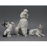 Two Lladro models of dogs and a Rosenthal cat tallest 22cm