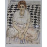 Maurice Hensel, watercolour and charcoal, study of a seated woman, signed and dated 1927, 22 x 17cm