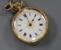 A Swiss 14k gold fob watch, with Roman dial.