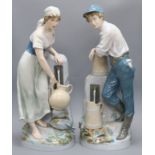 A pair of Czechoslovakian large ceramic figures tallest 60cm