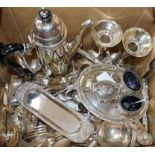 A silver five-piece condiment set, a collection of plated items and a part service of 'Community'