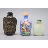 Three assorted Chinese snuff bottles tallest 9cm