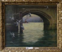 Leonard Carr Cox (fl. 1900-1909), oil on canvas, Thames Bridge scene, signed and dated '42, 49 x