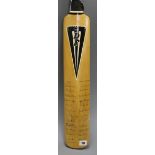 Derek Underwood Benefit year cricket bat for 1986, signed by members of the Australian, English,
