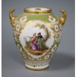 A Dresden hand painted jar and cover height 17.5cm