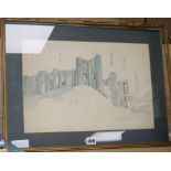 Early 19th century English School, ink and watercolour, view of Kenilworth Castle 28 x 43cm