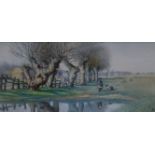 Mary Charlotte Green (c.1860-1951), watercolour, Pollarded Elms, Harston, Cambridgeshire,