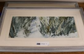 Frederick Donald Blake, pair of varnished watercolours, winter landscapes, signed, 17 x 45cm