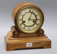 A walnut mantel clock height 26.5cm