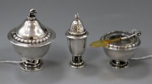 Christian F. Heise for Georg Jensen, a three-piece silver condiment set, design no. 236,