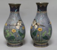 A pair of Japanese champleve enamelled baluster vases height 31cm