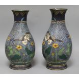 A pair of Japanese champleve enamelled baluster vases height 31cm
